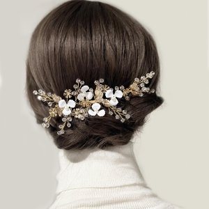 Bride Wedding Handmade Pearl And Alloy Gold Leaf Hair Comb
